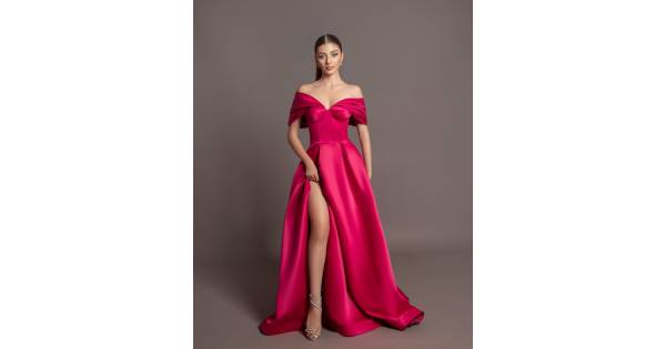 Rochie lunga Emi Fuchsia tafta fixa bust cupe